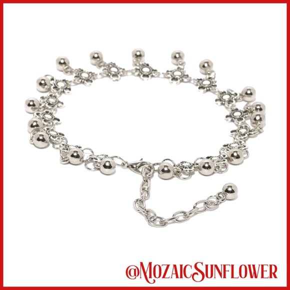 Silver Carved Anklet or Bracelet Water Drop Daisy Tassels With Bells - Picture 6 of 6